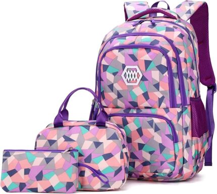 Geometric-Print Backpack and Lunch-Bag Set for Students