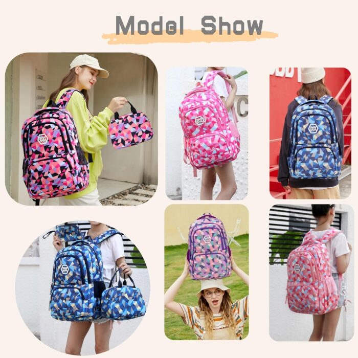 Geometric-Print Backpack and Lunch-Bag Set for Students - Image 6