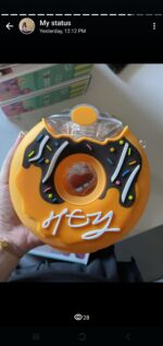 Doughnut Bottle, 380ML Cute Portable Silicone PC 145x145mm Water Bottle with Strap for Travel - Image 9